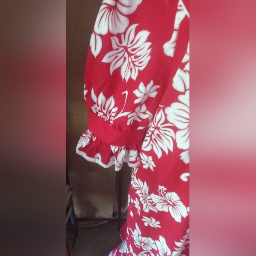 Vintage Hawaiian Maxi Dress Mumu Tropical Hibiscus XL - Picture 9 of 12